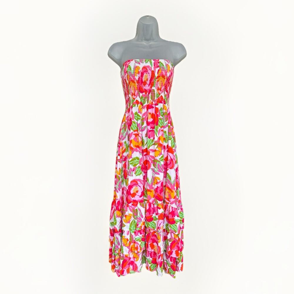 Abel The Label Anthropologie Floral Strapless Smocked Tiered Maxi Dress Size Med - Picture 2 of 12